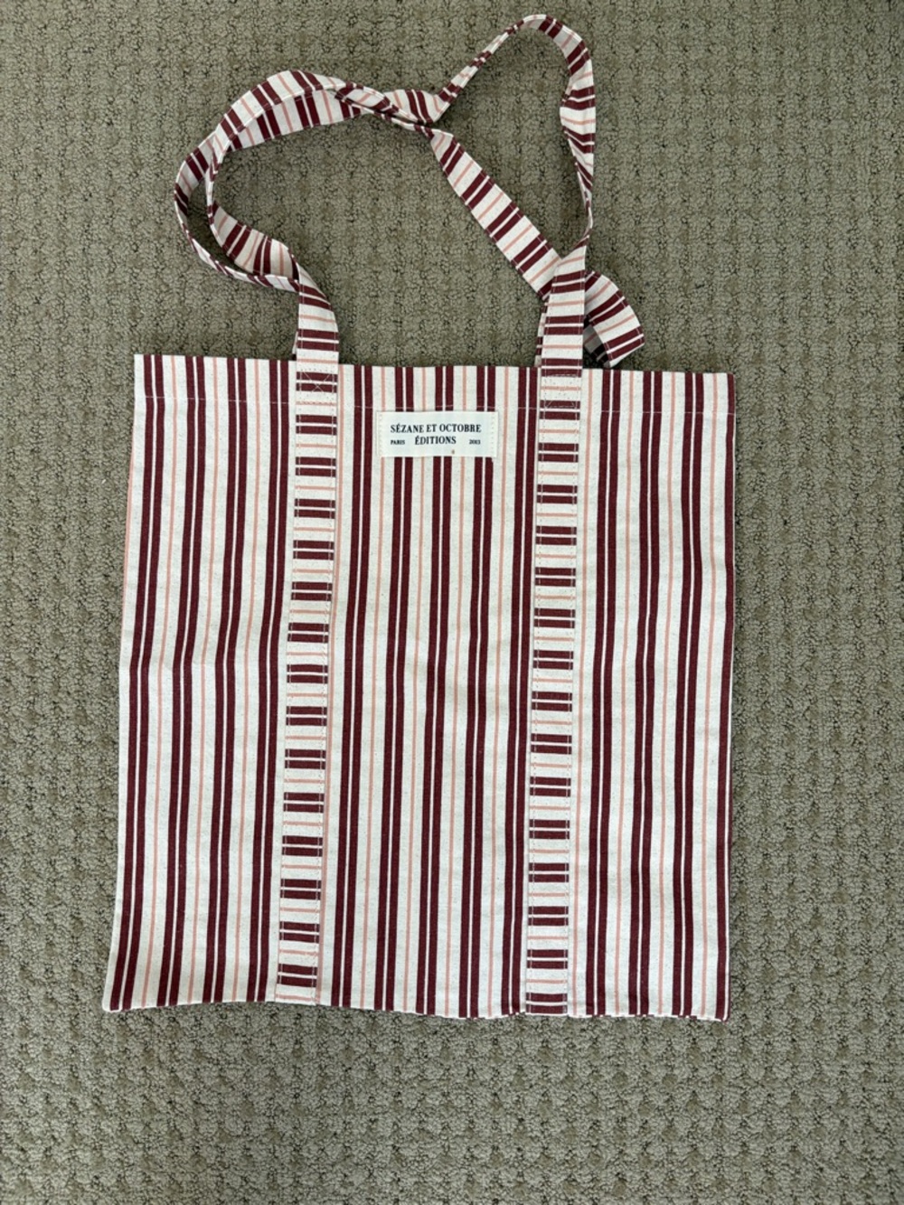 Sezane Red and White Striped Cotton Tote